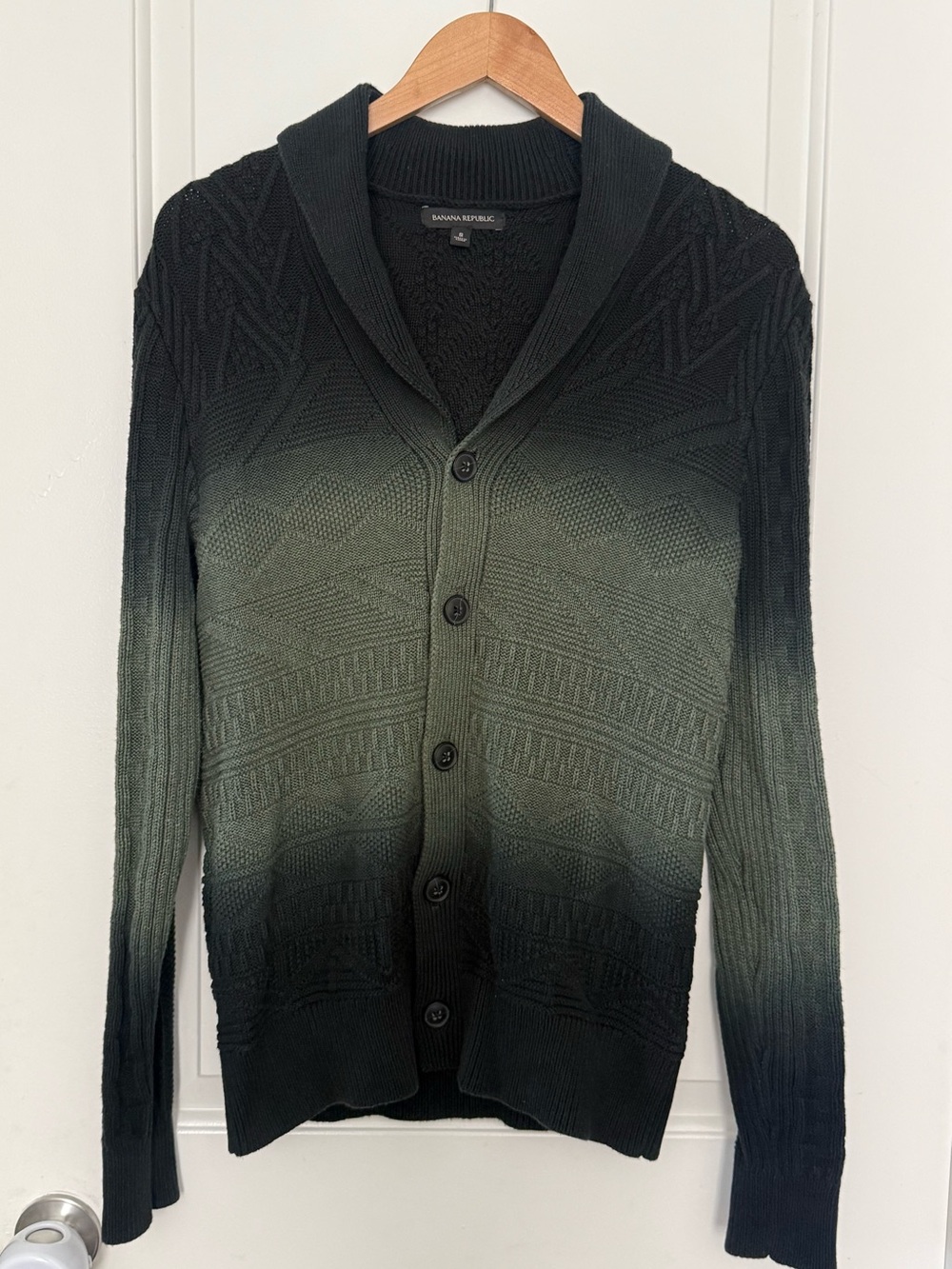 Banana Republic Men's Shawl Collar Ombre Green-to-Black Cardigan